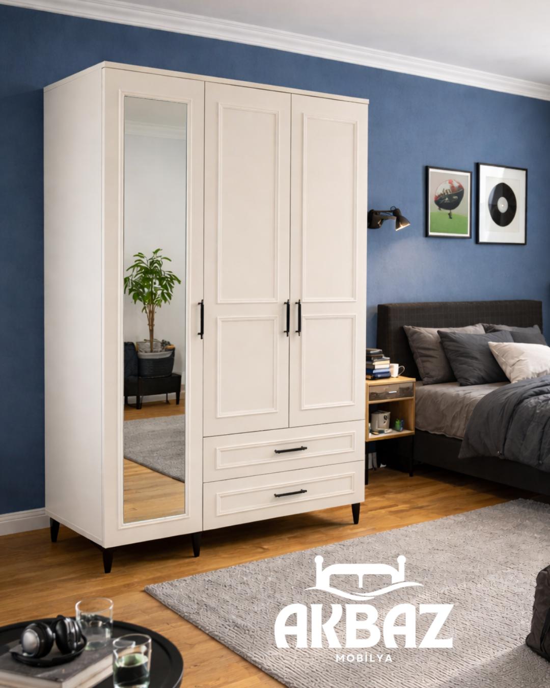 3 Kapaklı Aynalı Gardırop