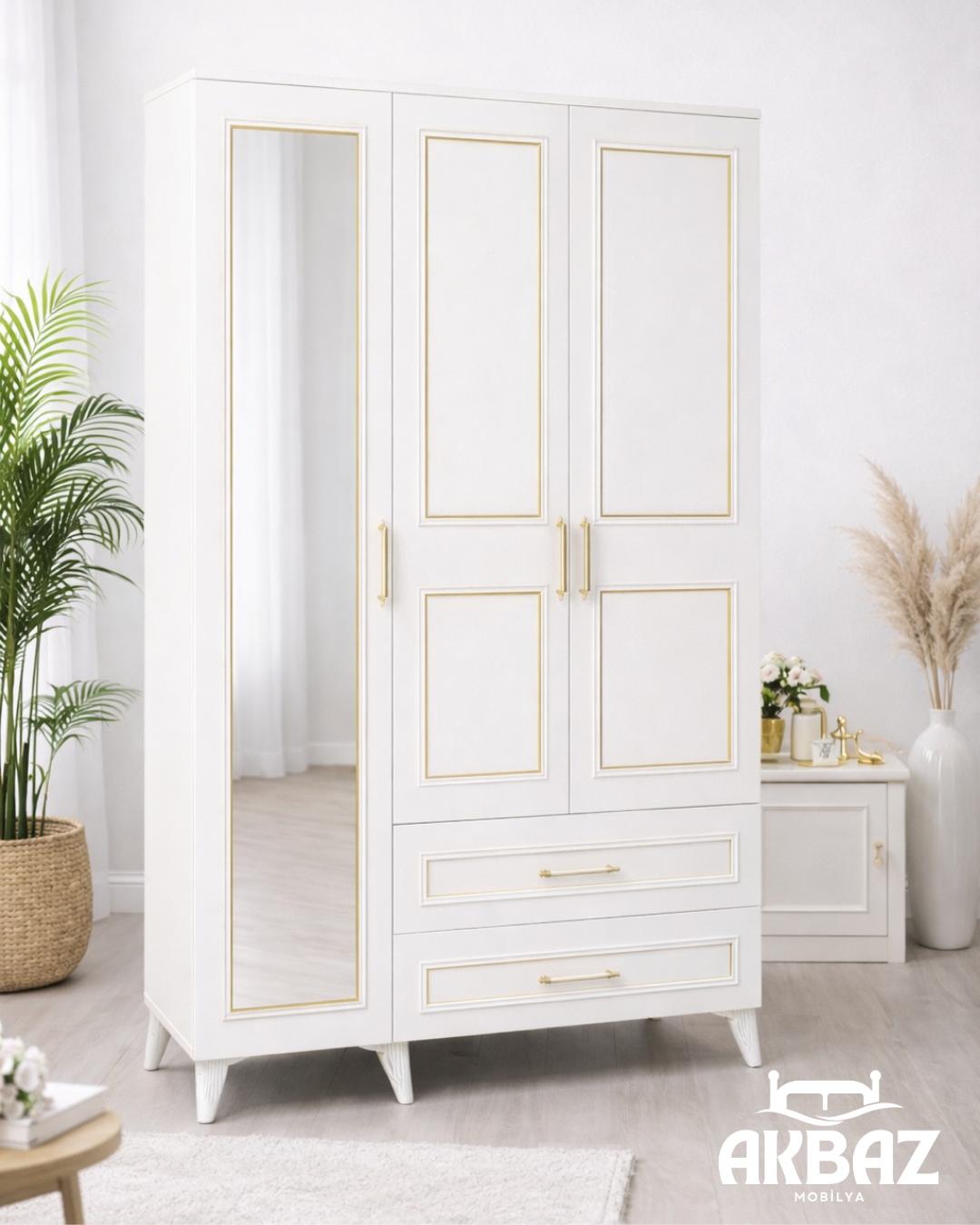 3 Kapaklı Aynalı Gardırop